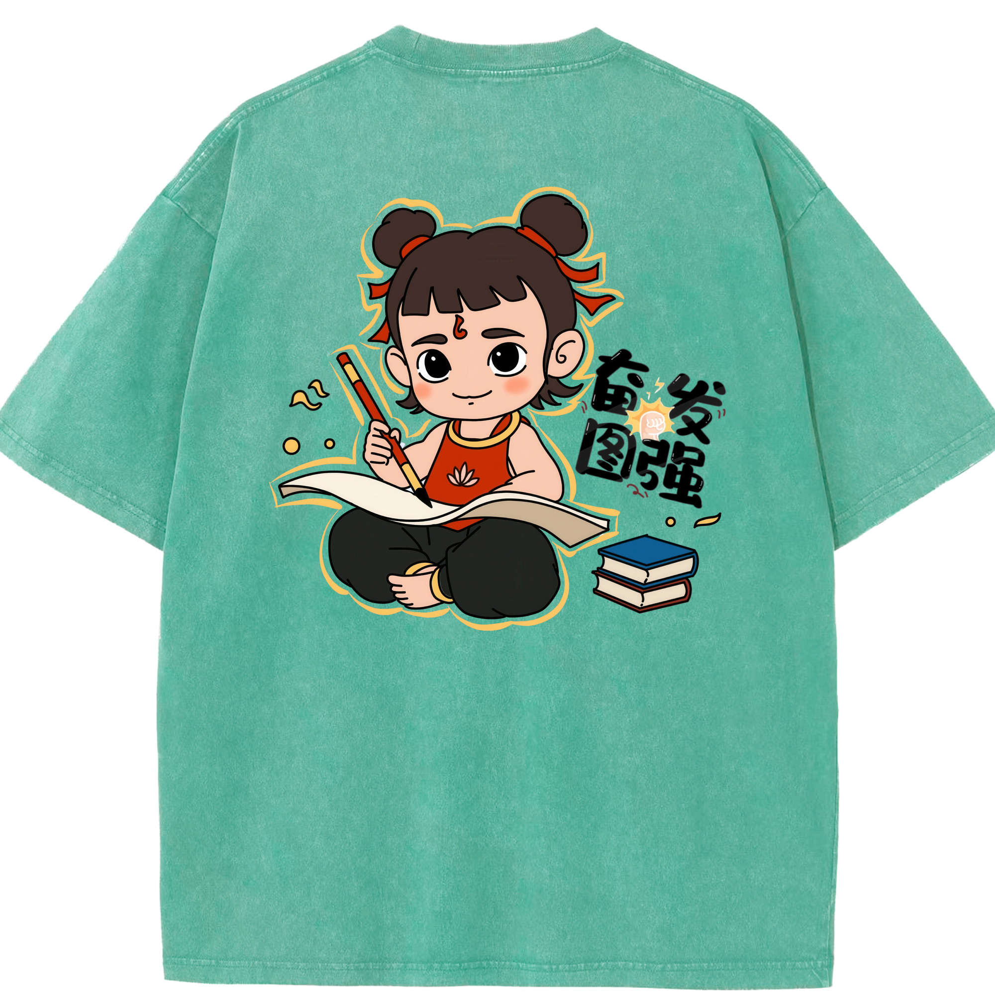 （画像用） Ne Zha 2 ナタ 魔童の大暴れ 綿100% ヴィンテージ風 半袖Tシャツ（背面プリント）